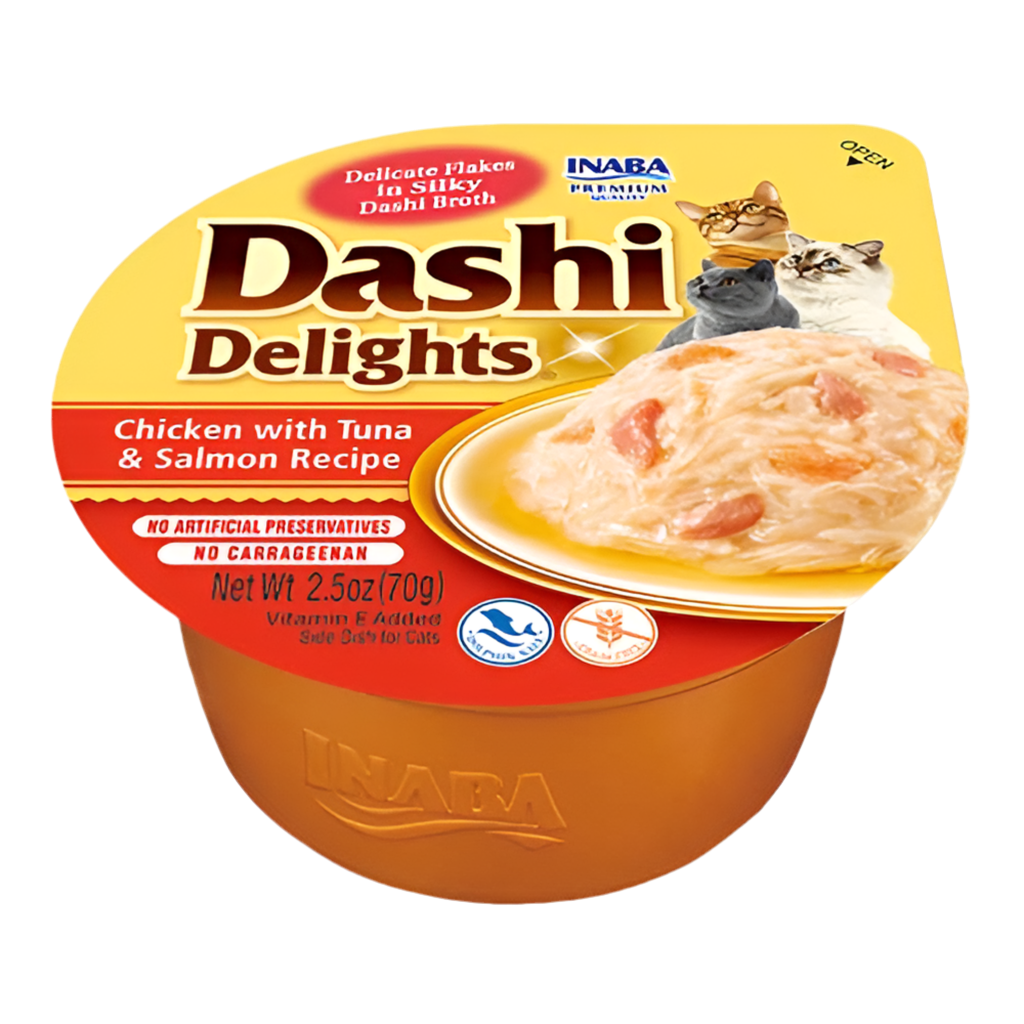 Tarrina Dashi Delights pollo atún y salmón para gatos 70g