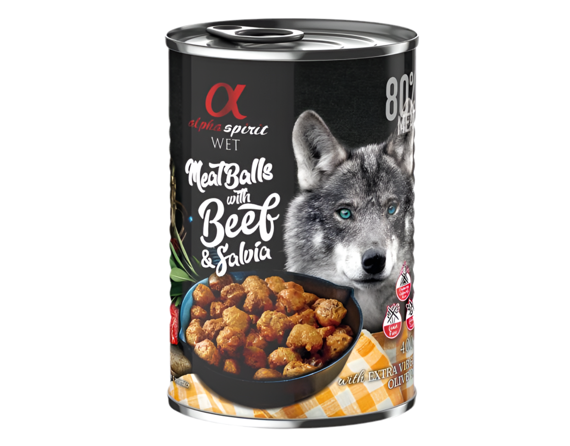 Albóndigas húmedas Alpha Spirit con buey y salvia para perros adultos