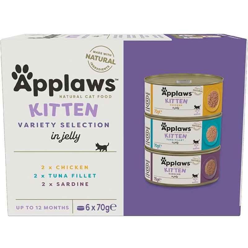 Applaws Kitten Multipack trozos en gelatina 6x70g para gatitos, 3 sabores naturales