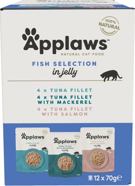 Applaws Multipack Pescado en Gelatina 12x70g, alimento húmedo natural para gatos adultos