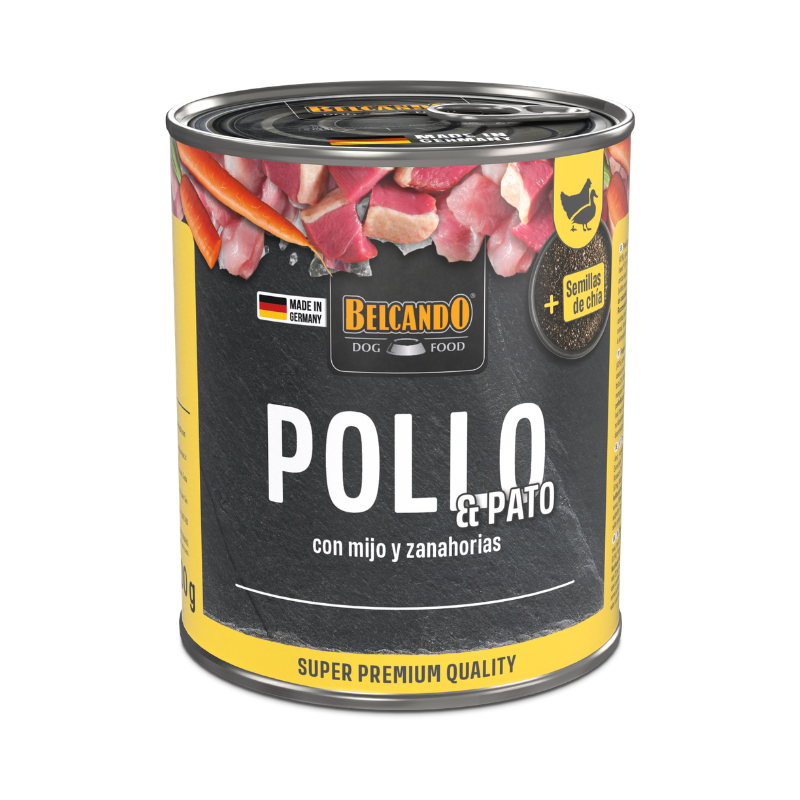 Belcando pollo y pato con mijo y zanahorias comida húmeda para perros