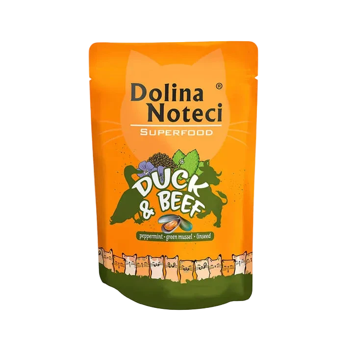 Dolina Noteci Superfood gato pato y vacuno comida húmeda 85g