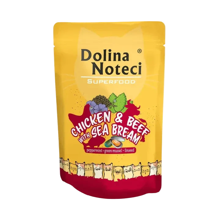 Dolina Noteci Superfood gato pollo y vacuno comida húmeda 85g
