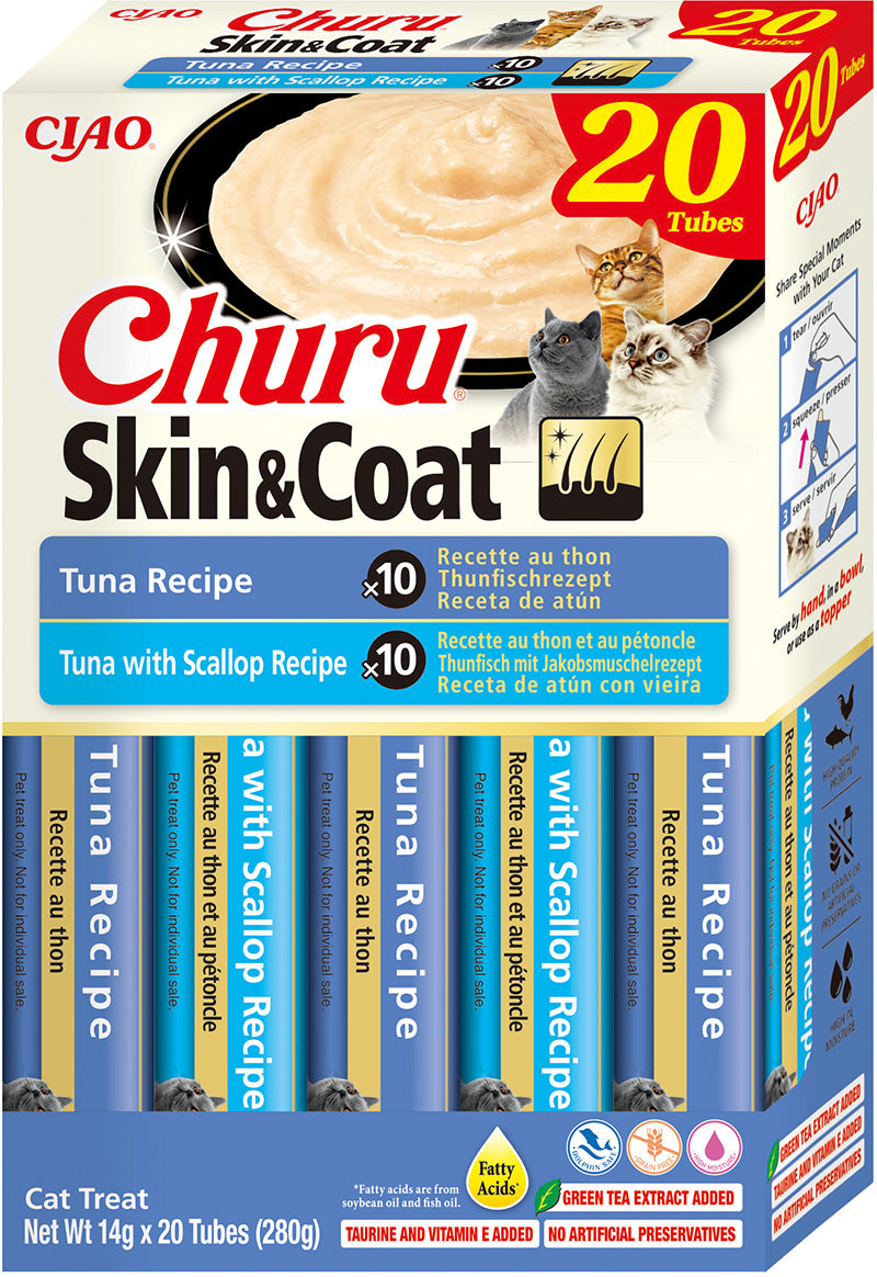 🐾 Pack Ahorro Churu Skin & Coat – 20 unidades (10 atún + 10 atún con vieira)