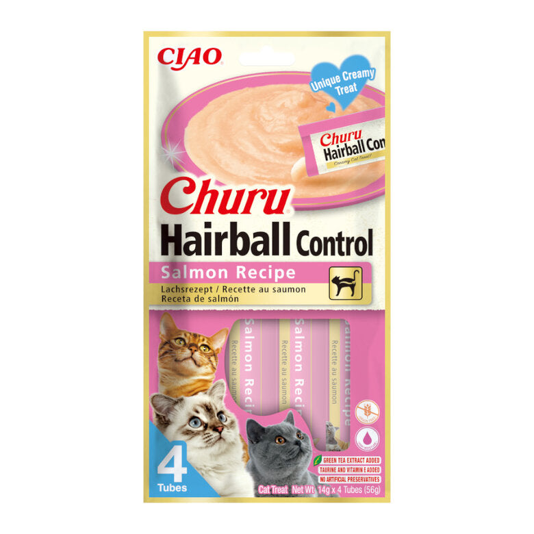 Envase de Inaba Churu Hairball Control Salmón para gatos con 4 tubitos de 14 g