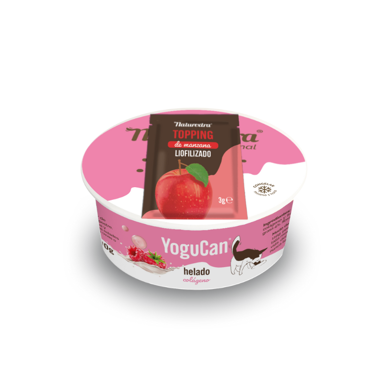 Helado Yogucan con topping liofilizado de manzana para perros y gatos