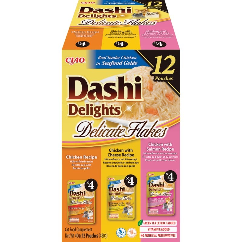 Inaba Churu Dashi Delights Delicate Flakes variedades de pollo 12x70g para gatos