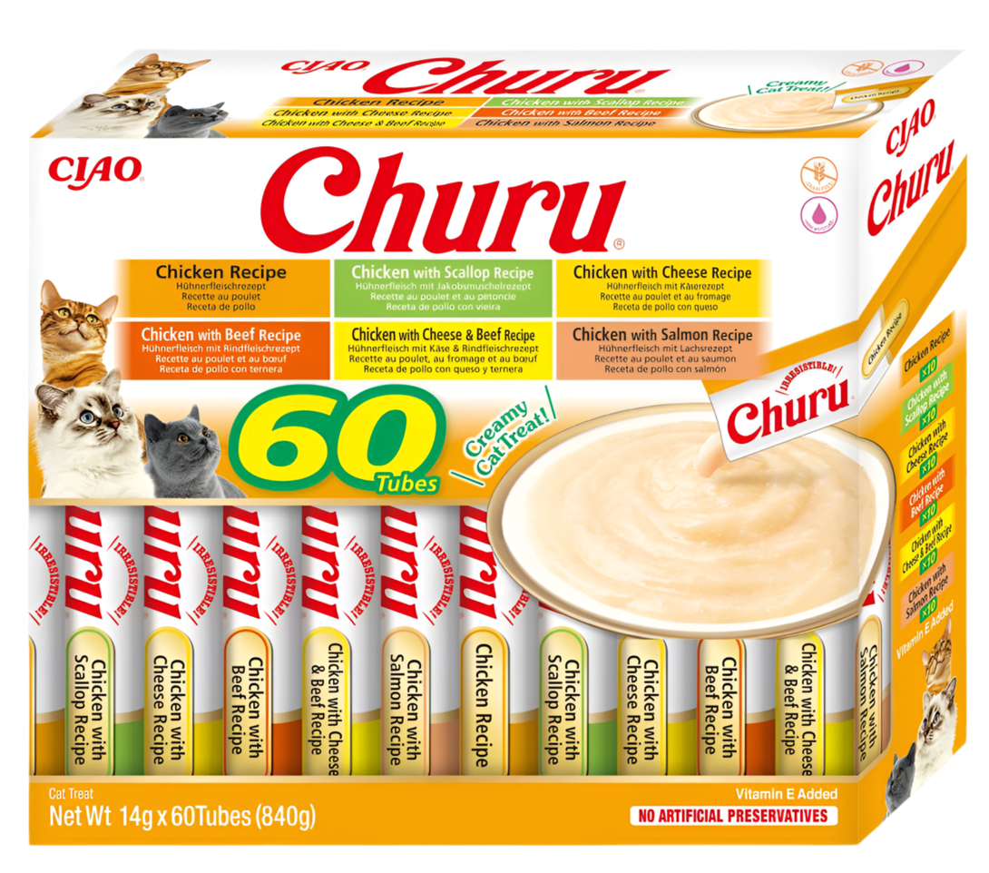 Inaba Churu pack 60 tubos variedades de pollo snacks cremosos para gatos