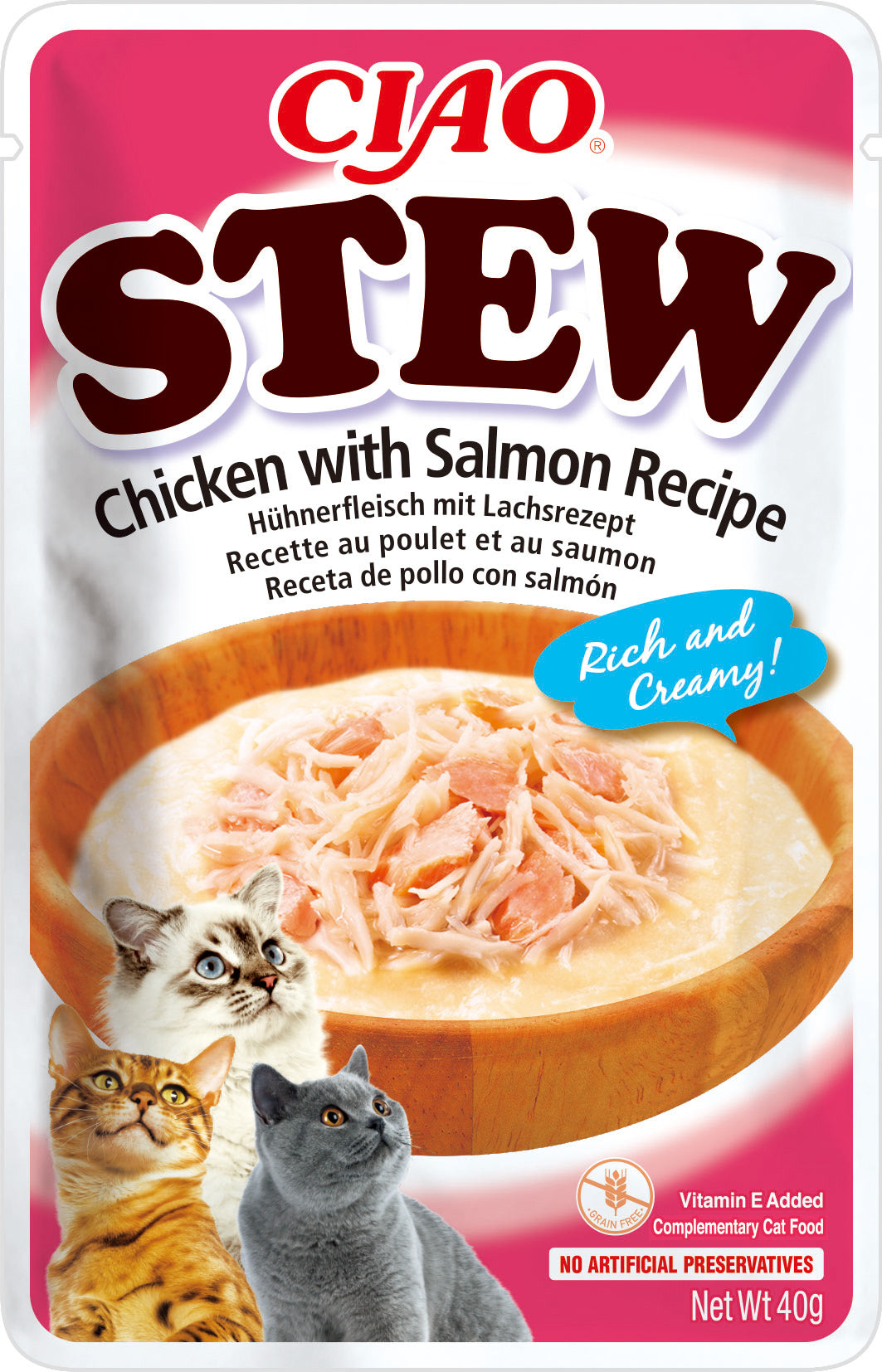 Inaba Stew Pollo con Salmón 40g comida húmeda complementaria para gatos