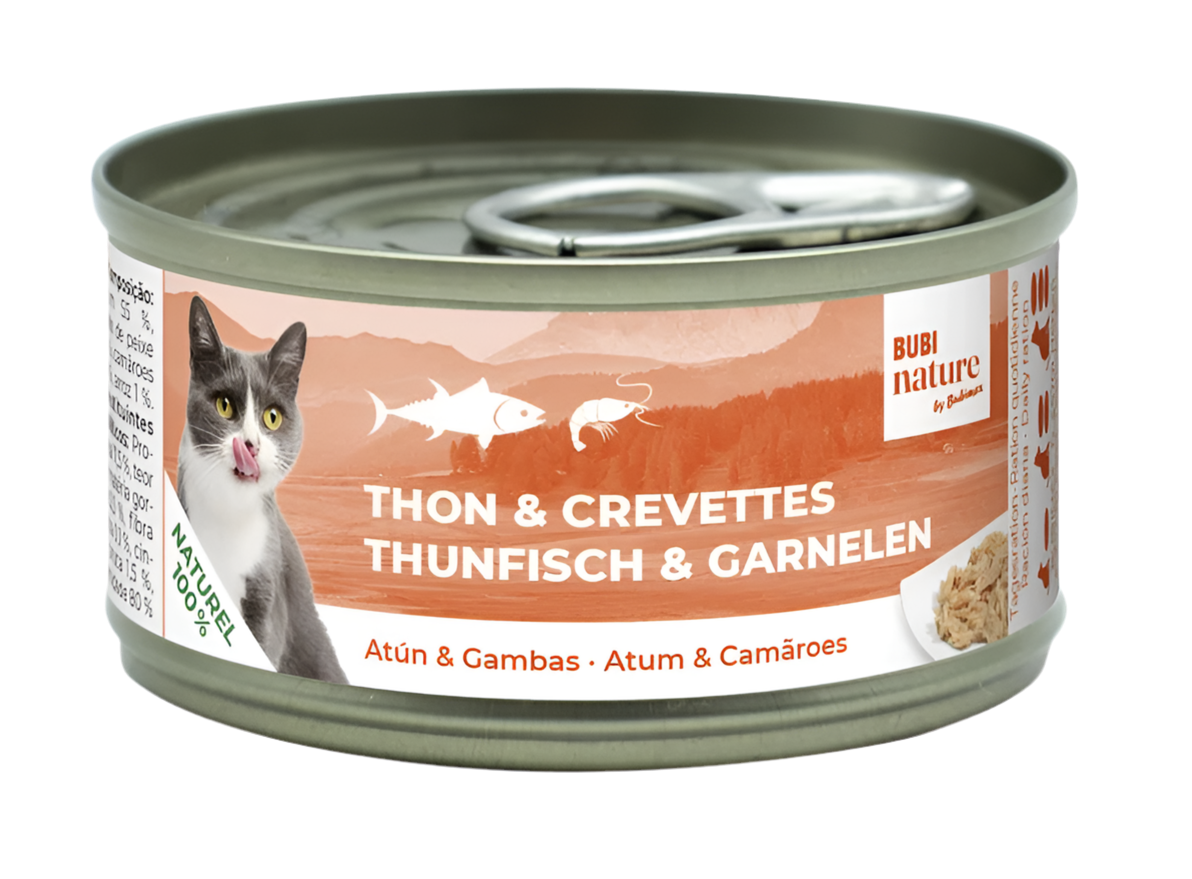 Lata Bubi Nature Atún y Gambas 140 g alimento complementario para gatos