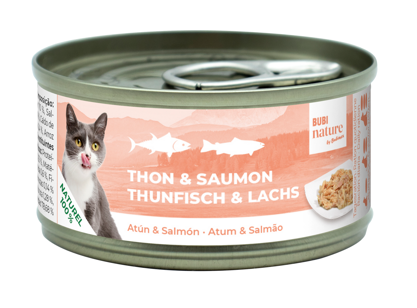 Lata Bubi Nature Atún y Salmón 70 g alimento complementario para gatos