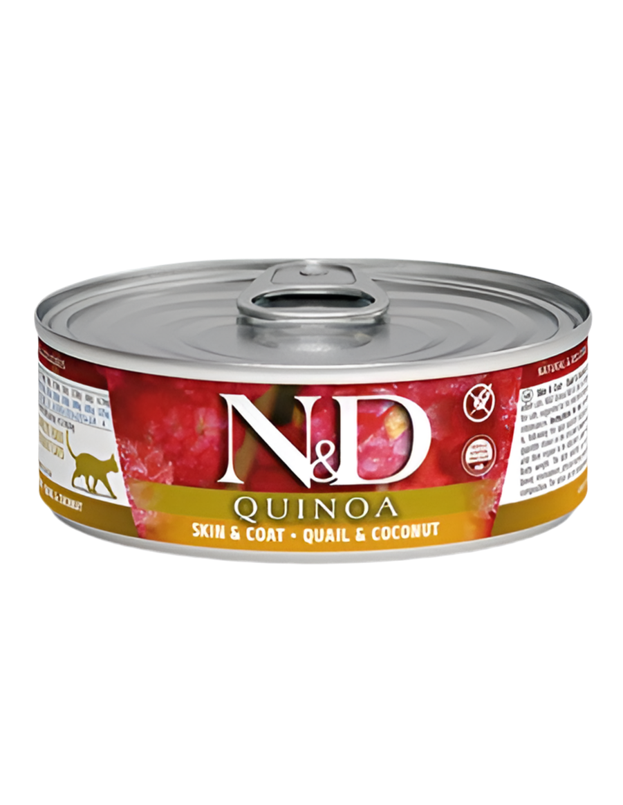 Lata Farmina N&D Quinoa Skin&Coat codorniz coco gato 80g