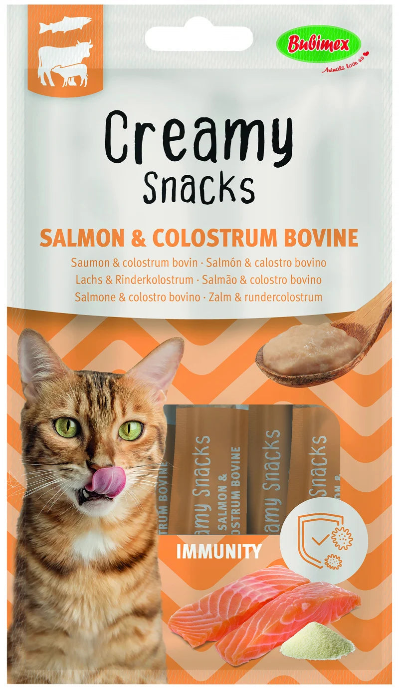 Pack 12 Bubimex Creamy Snacks Immunity salmón y calostro para gatos