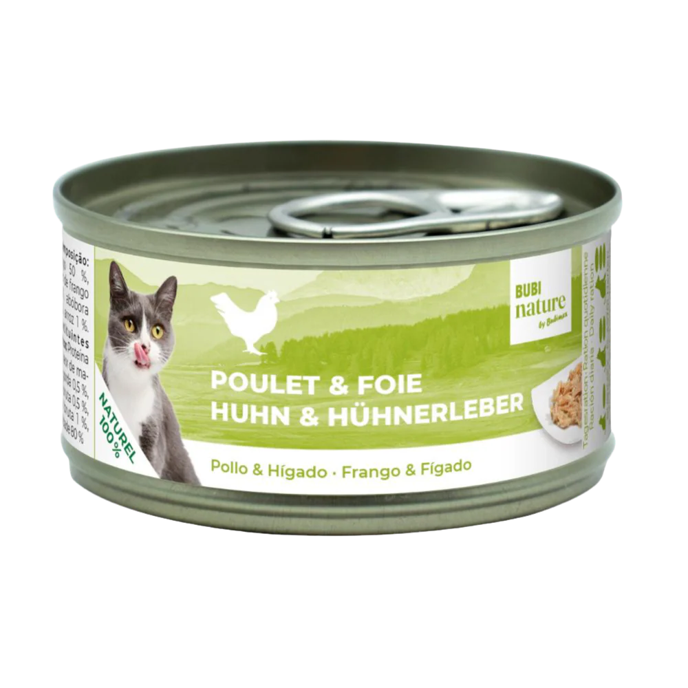 Pack 12 latas Bubi Nature pollo y hígado alimento complementario para gatos