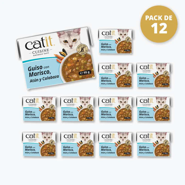 Pack ahorro 12 bricks guiso Catit Cuisine para gatos con pescado y verduras