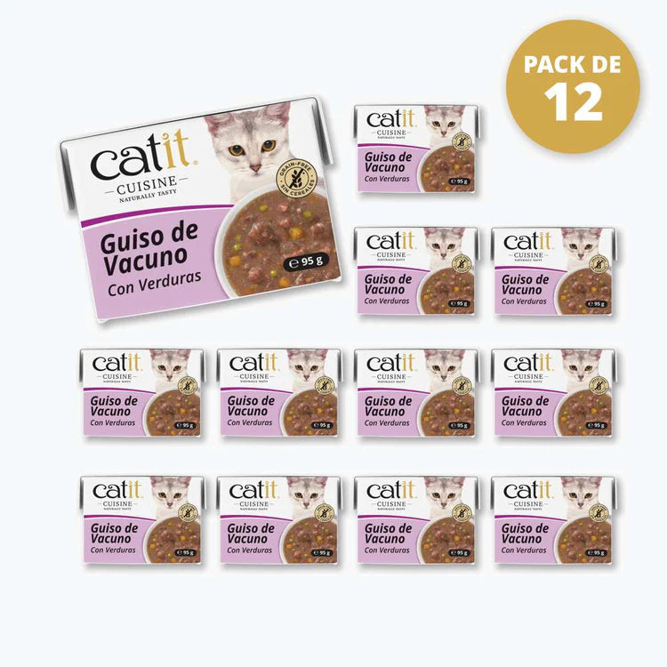 Pack ahorro 12 bricks guiso Catit Cuisine vacuno para gatos con verduras
