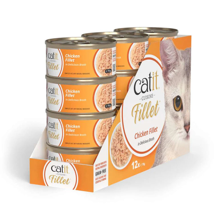 Pack ahorro 12 latas Catit Cuisine Fillet pollo comida húmeda para gatos