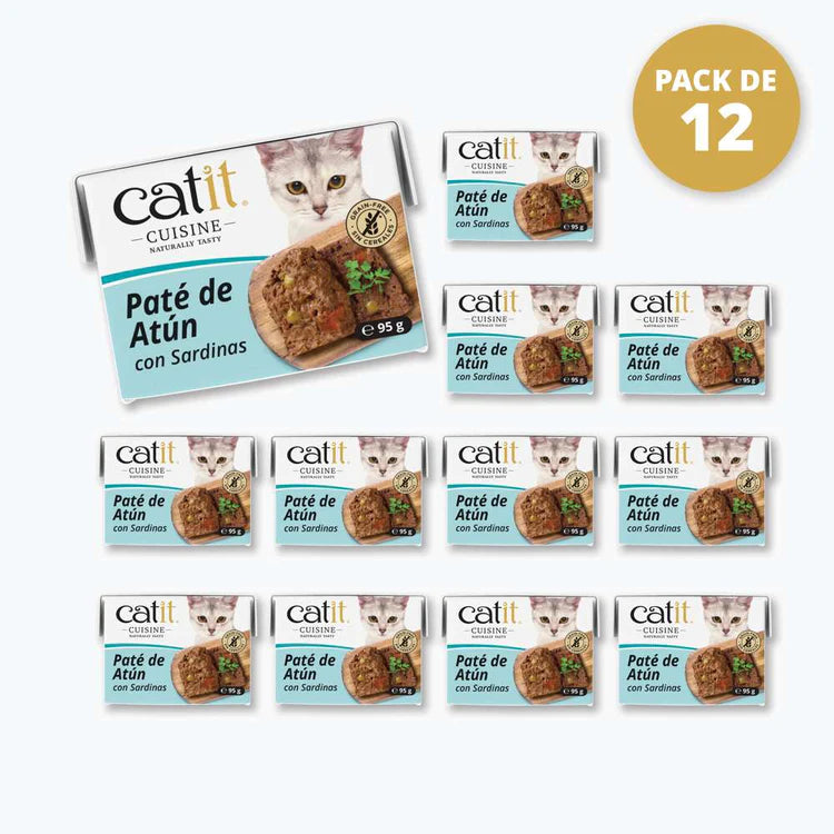 Pack ahorro 12 paté Catit Cuisine atún con sardinas gatos