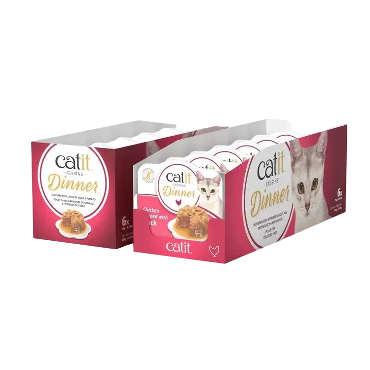 pack ahorro 6 tarrinas catit cuisine dinner pollo con pato comida húmeda gatos