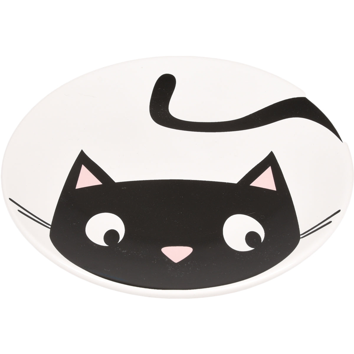Plato de cerámica blanco Flamingo Guus con diseño de gato negro para comida felina