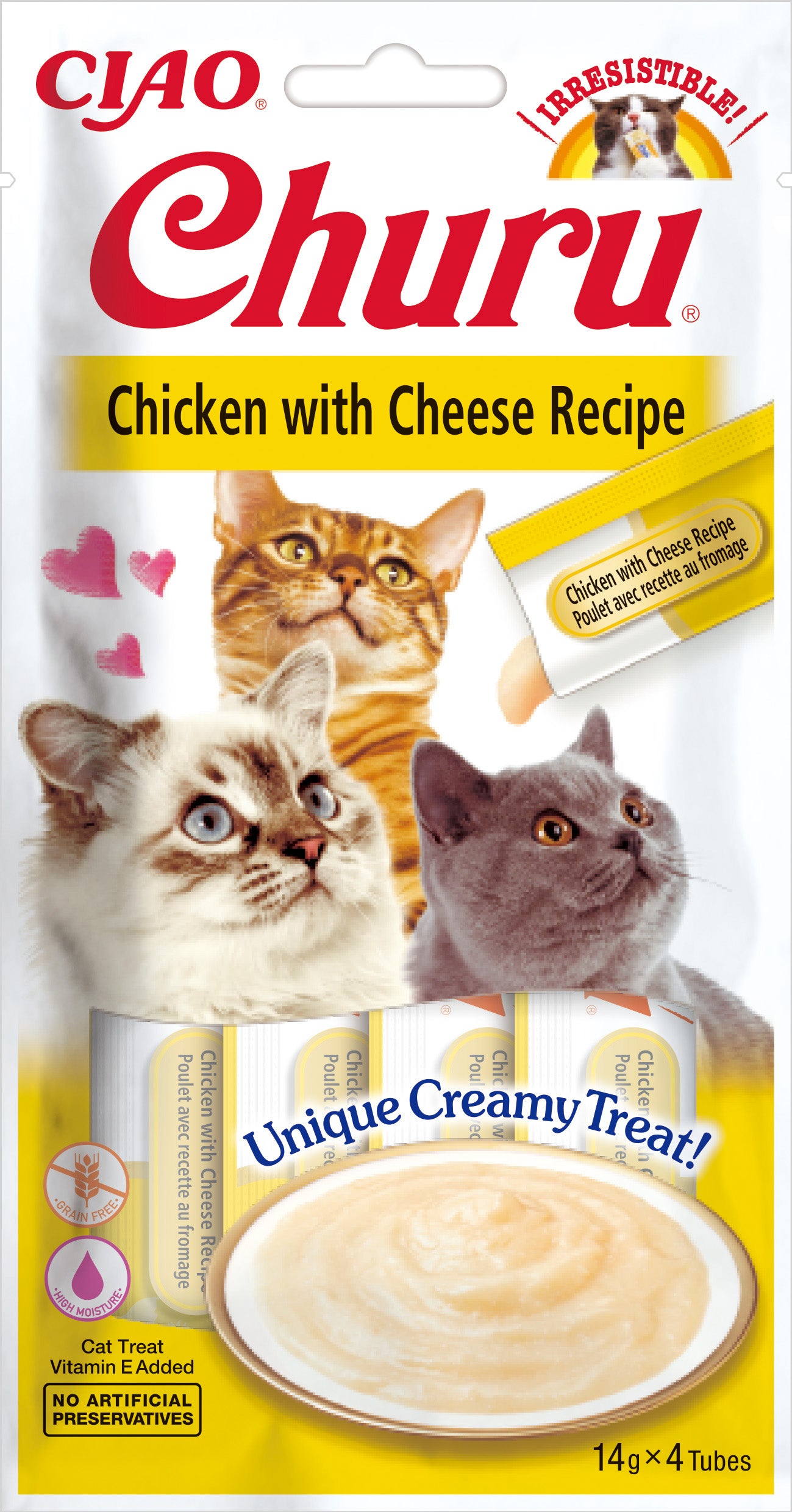 Snack cremoso Inaba Churu de pollo con queso para gatos
