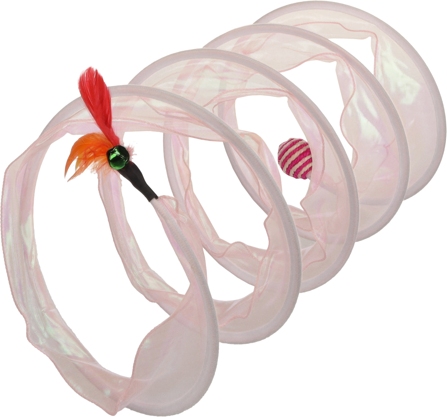 Túnel de juego para gatos Flamingo Kennedy rosa con pluma y pelota con cascabel