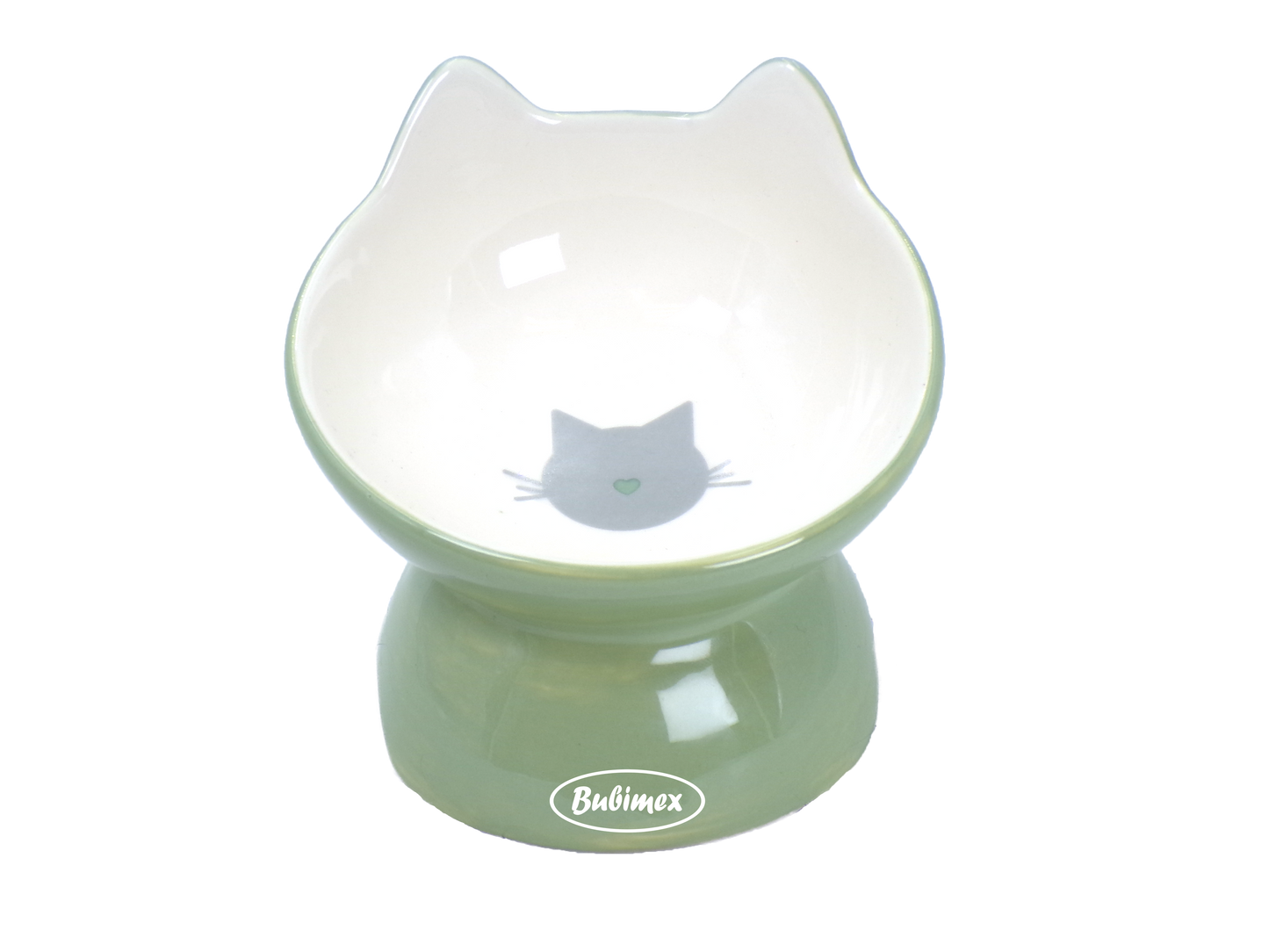 Verde Plato inclinado de cerámica con forma de gato Bubimex en colores naranja, azul y verde