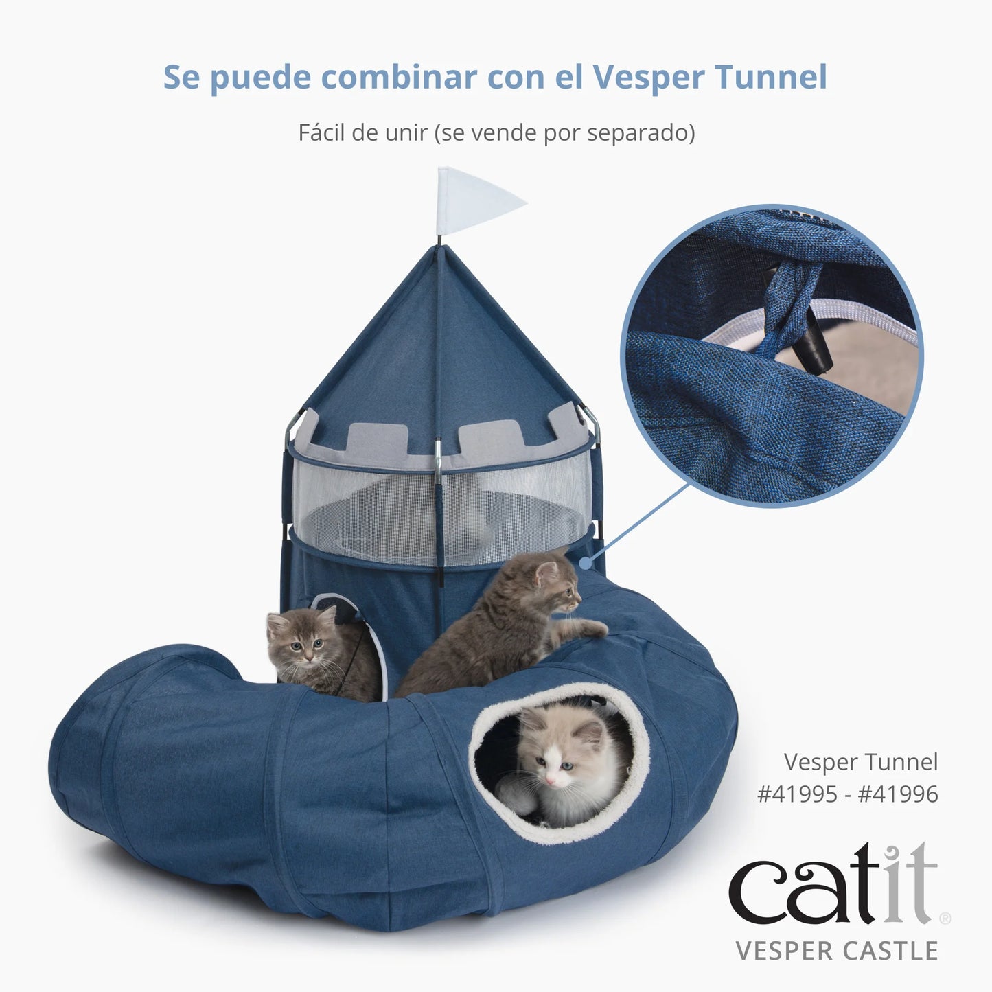 castillo para gatos con puente y cojín