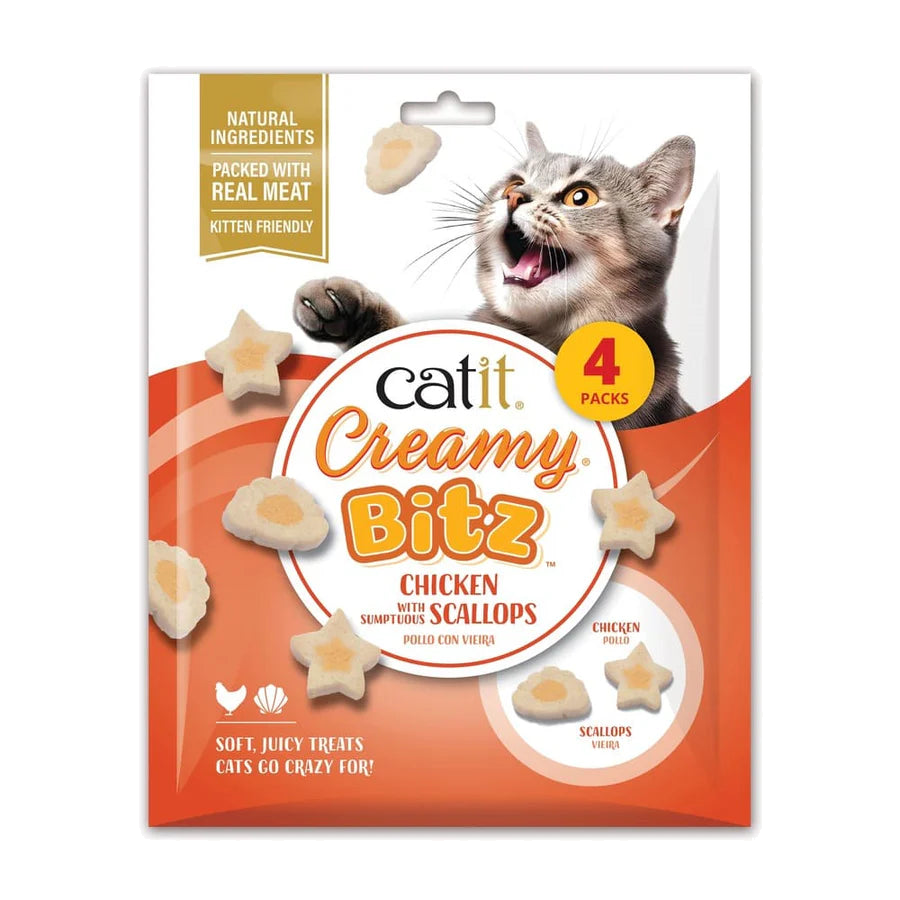 Catit Creamy Bitz Pollo con Vieira para gatos snack blando con relleno cremoso de vieira