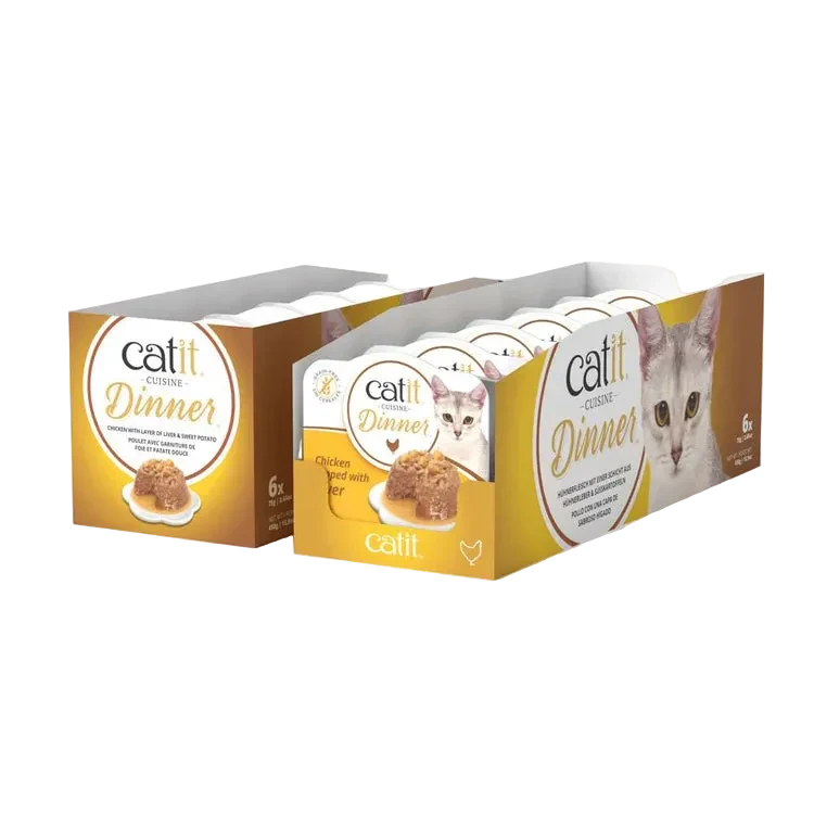 pack 6 tarrinas catit cuisine dinner pollo con hígado comida húmeda gatos