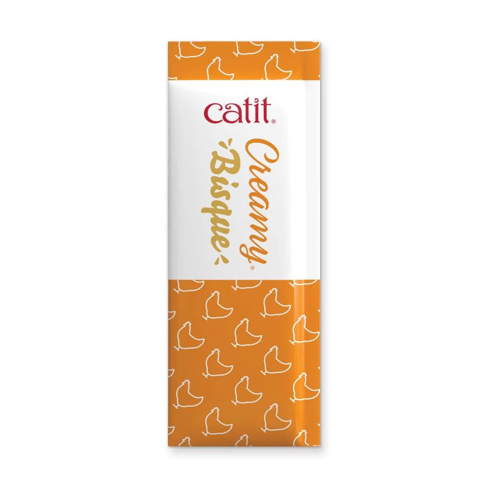 1. Catit Creamy Bisque Pollo e Hígado junto a una representación de sus ingredientes