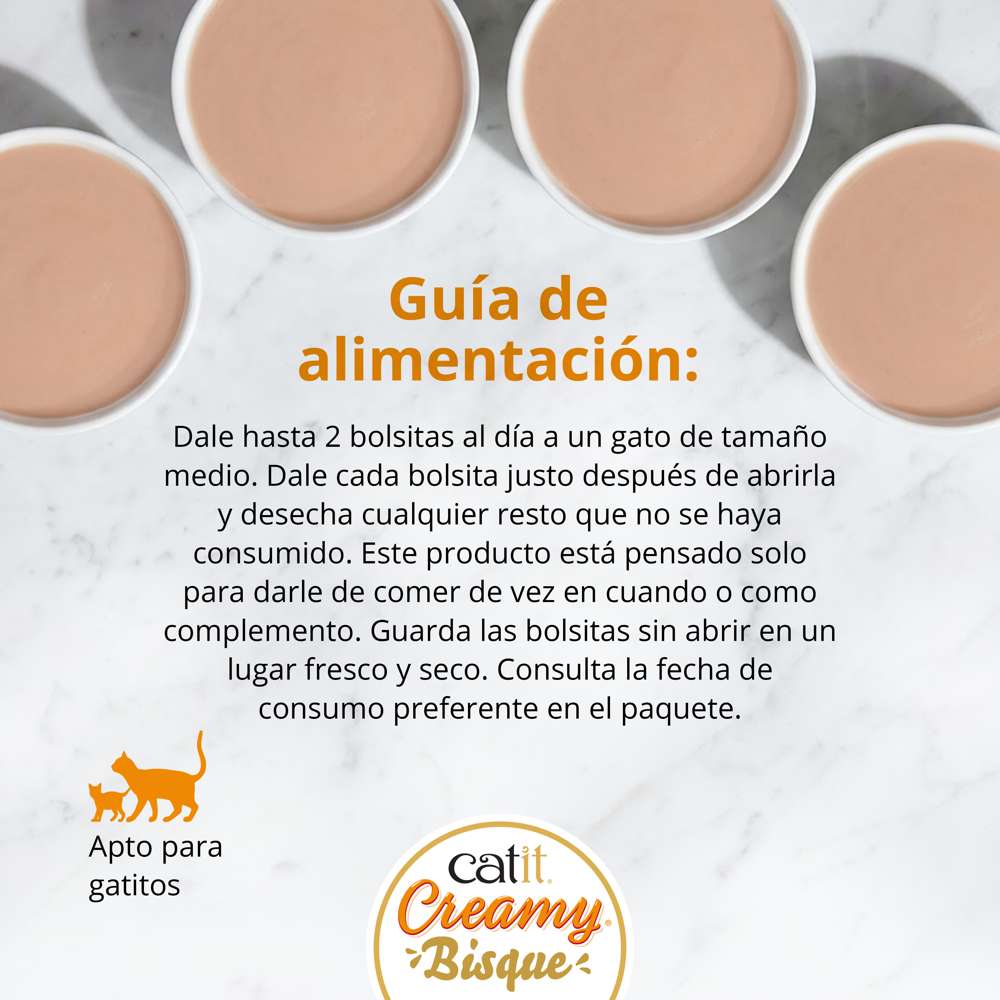 1. Catit Creamy Bisque Pollo y Pato junto a una representación de sus ingredientes