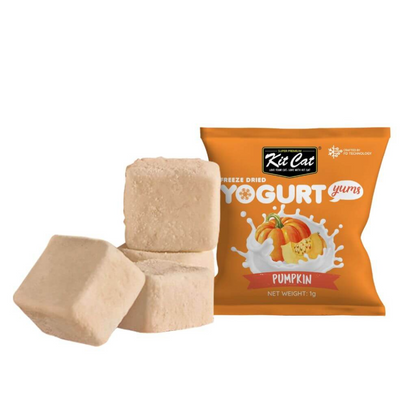 Bocados de yogur liofilizado Kit Cat Yogurt Yums Calabaza y sobre individual de 1 g