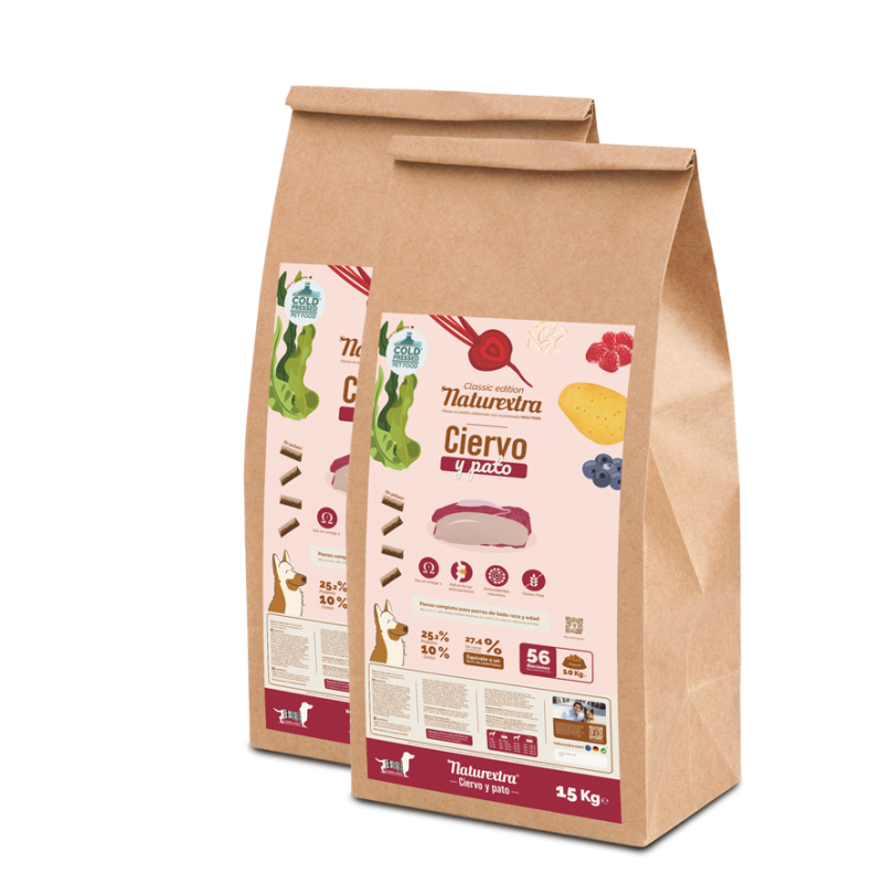 Naturextra | Pato y ciervo - Pienso en pellets prensado en frío para perros