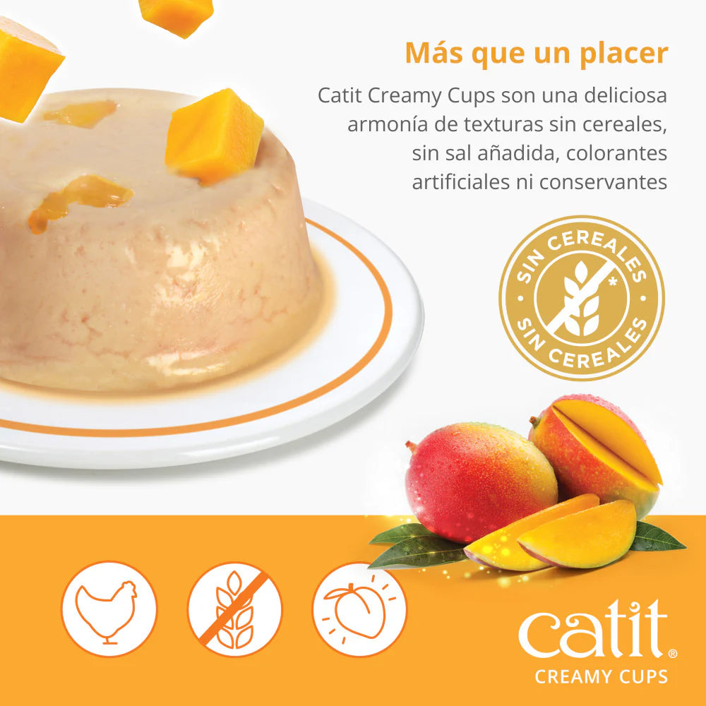Catit Creamy Cups de pollo con mango, snack natural para gatos