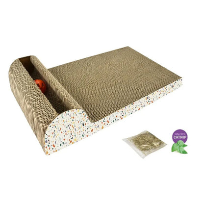 1 Rascador de cartón reciclado con catnip y pelota para gatos