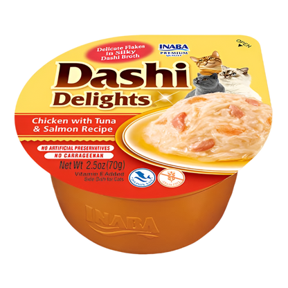 Tarrina Dashi Delights pollo atún y salmón para gatos 70g