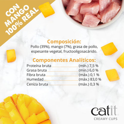 Catit Creamy Cups de pollo con mango, snack natural para gatos