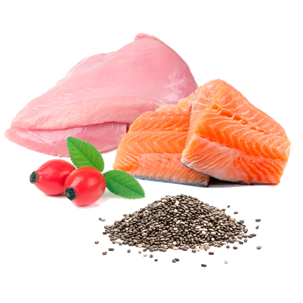 2 Comida húmeda ecológica para gatos Puro Menu Michi Mimos sabor pavo y salmón en sobre de 100g