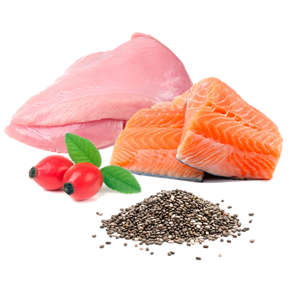 2 Comida húmeda ecológica para gatos Puro Menu Michi Mimos sabor pavo y salmón en sobre de 100g