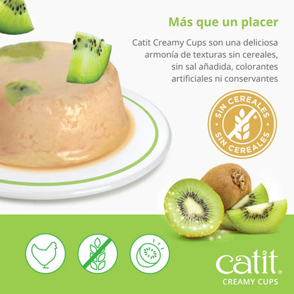 Snack cremoso para gatos Catit Creamy Cups de pollo con kiwi