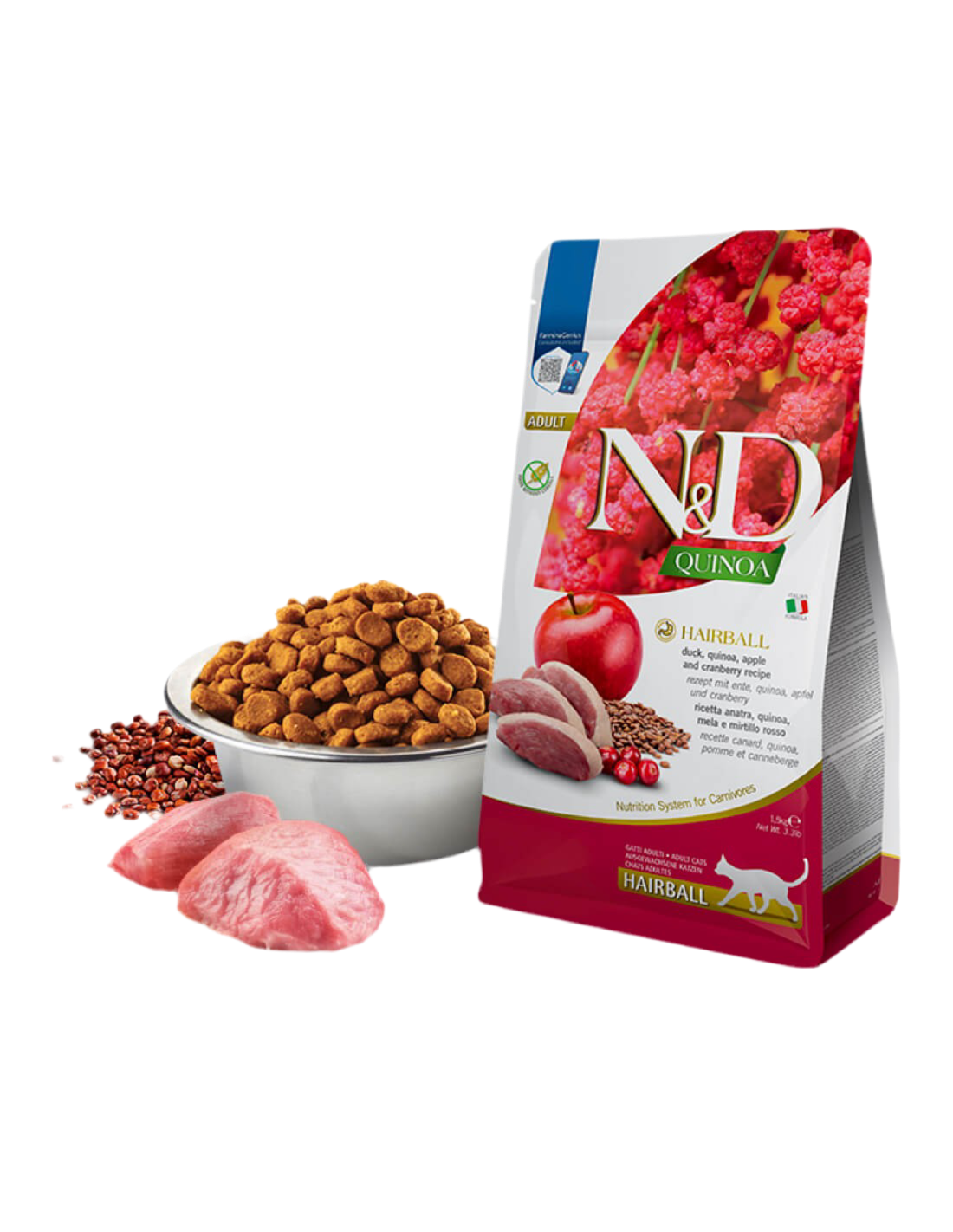 FARMINA | N&D Quinoa Hairball - Pato y Arándanos (1,5kg)