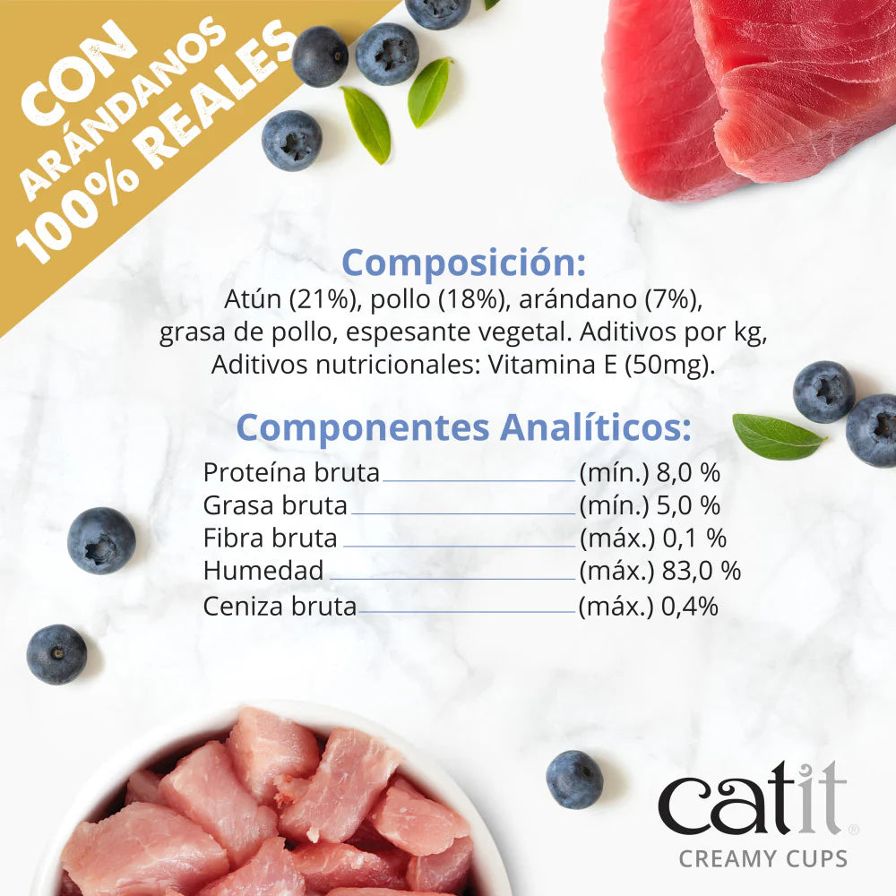 Catit Creamy Cups de pollo y atún con arándanos para gatos