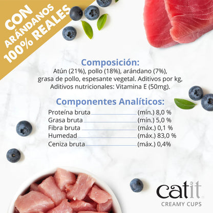 Catit Creamy Cups de pollo y atún con arándanos para gatos