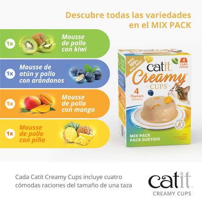 Snack Catit Creamy Cups para gatos con mousse cremosa y fruta natural