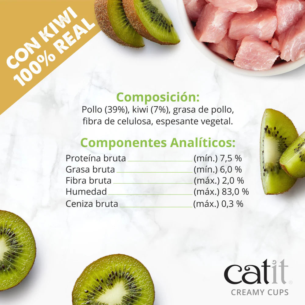Snack cremoso para gatos Catit Creamy Cups de pollo con kiwi
