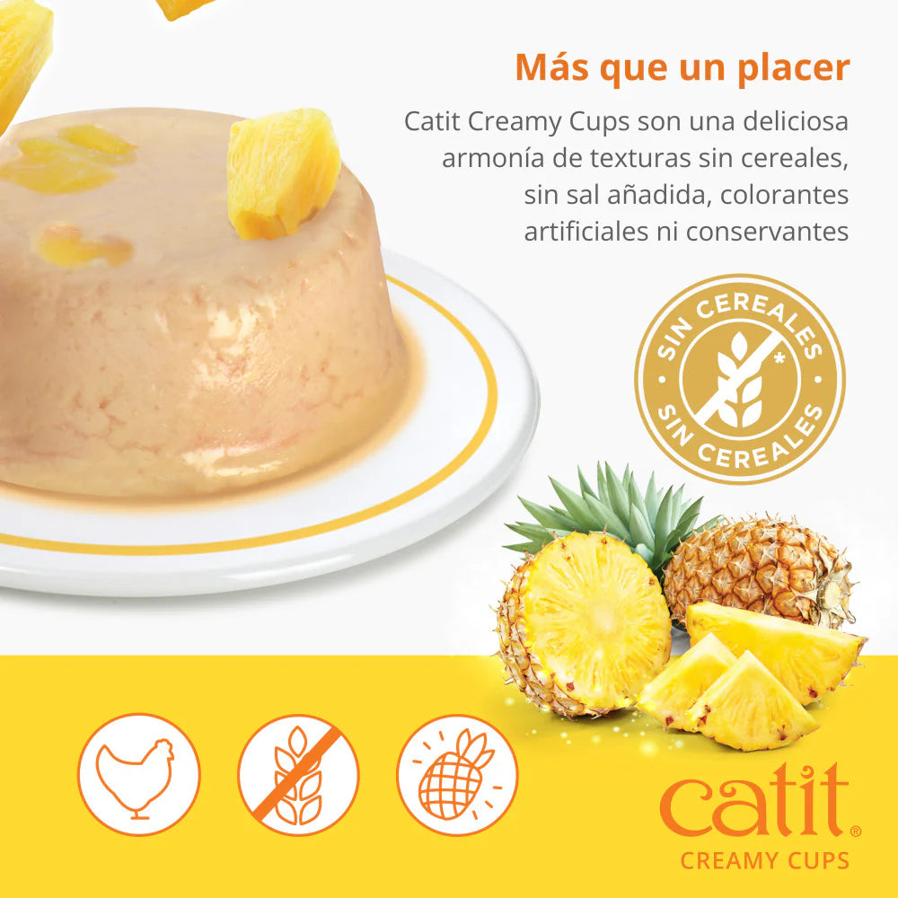 Mousse cremosa Catit Creamy Cups de pollo con piña para gatos