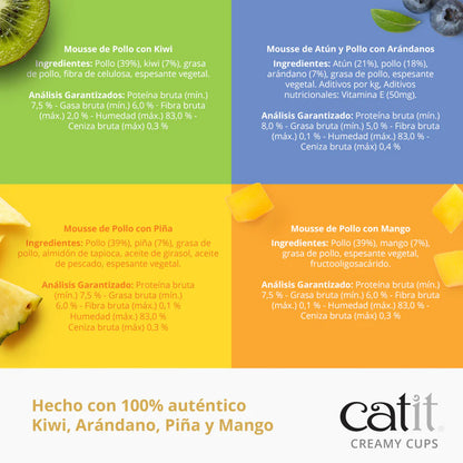 Snack Catit Creamy Cups para gatos con mousse cremosa y fruta natural