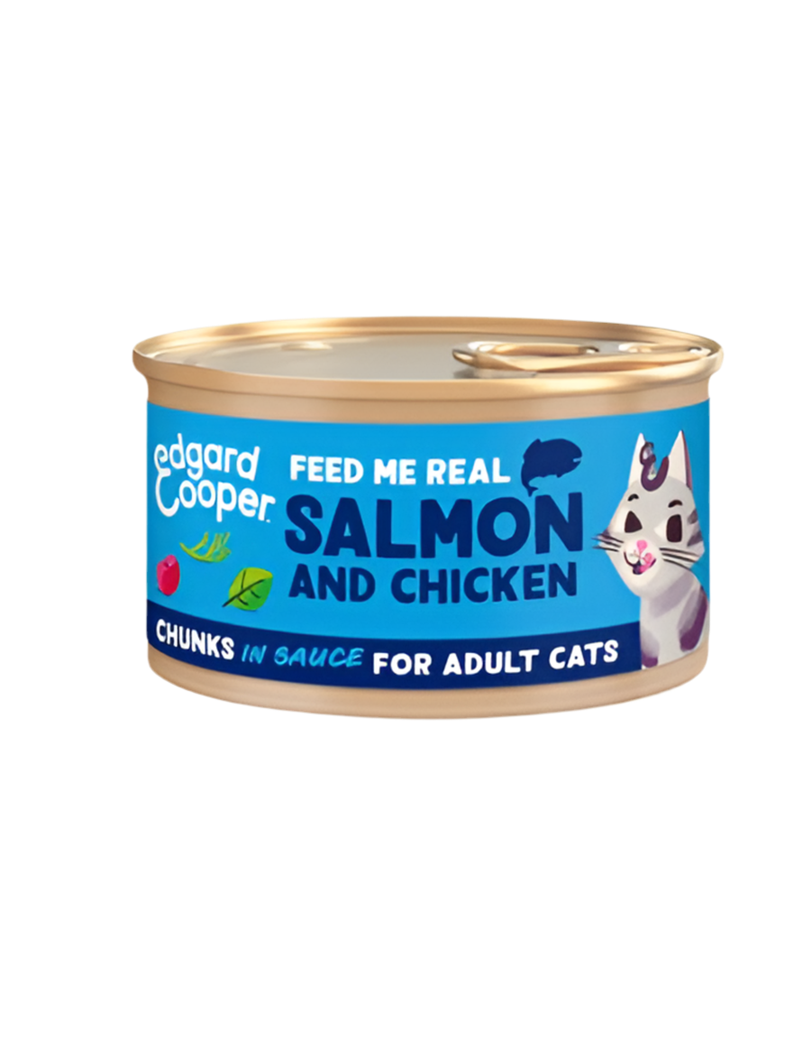 Edgard Cooper | Pollo y salmón con arándanos Trocitos en salsa para gatos