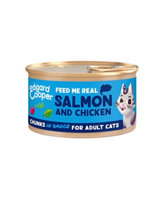 Edgard Cooper | Pollo y salmón con arándanos Trocitos en salsa para gatos